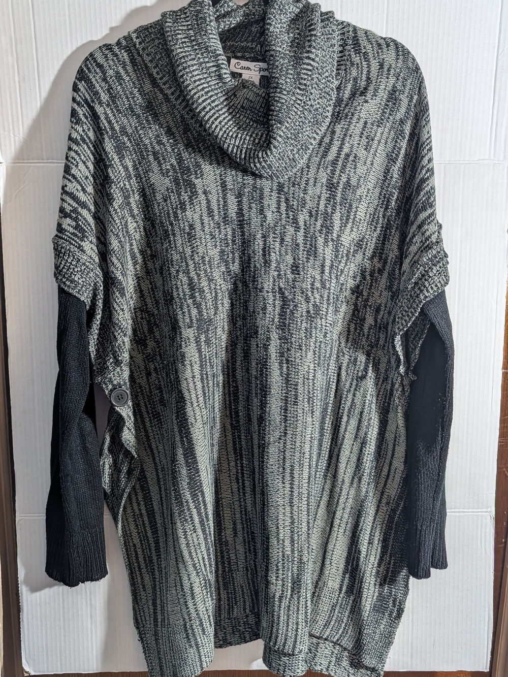 Caren Sport Cowl Neck Marled Knit Tunic Sweater Plus Size 2X Gray/Black